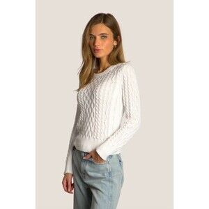 Dylan Classic Crewneck White cable Knit Sweater Women's Size Small